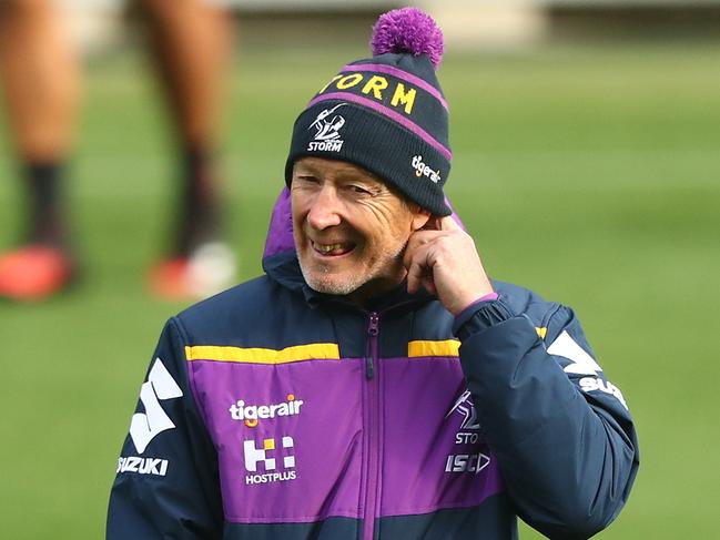 MELBOURNE, AUSTRALIA - MAY 14: Storm coach Craig Bellamy looks on during a Melbourne Storm NRL training session at AAMI Park on May 14, 2020 in Melbourne, Australia. (Photo by Robert Cianflone/Getty Images)