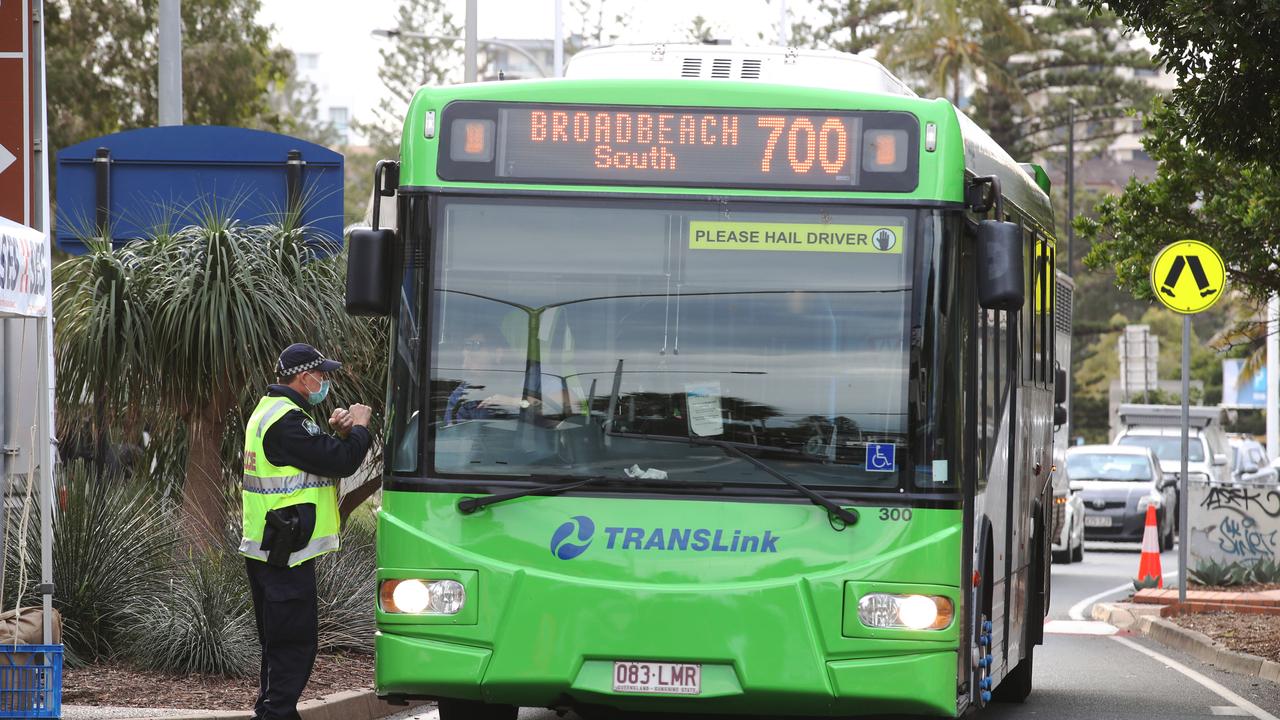 The hard border and long Queues return to the Qld NSW border on the Gold Coast. People getting the thumbs up or turned away in Griffith St Coolangatta. Picture: Glenn Hampson.