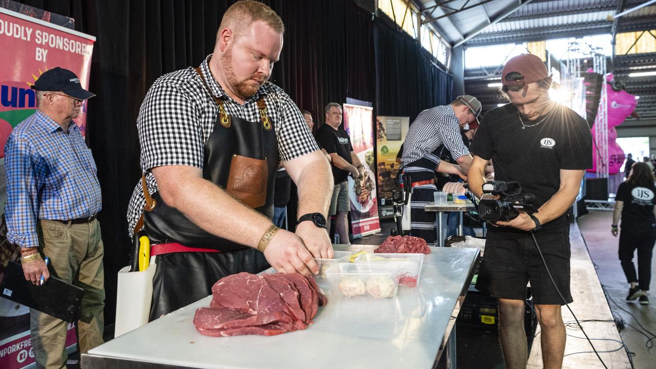 Christian Nicholls of Highfields Gourmet Meats competes in round four of the Australian Butcher Wars at Meatstock at Toowoomba Showgrounds, Saturday, April 9, 2022. Picture: Kevin Farmer