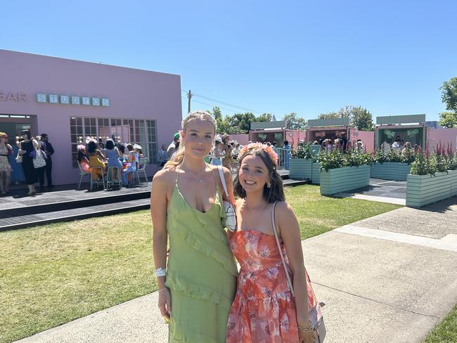 Ciara Warburton and Chloe Andrew-Fisher enjoying the Melbourne Cup. Picture: Oscar Jaeger