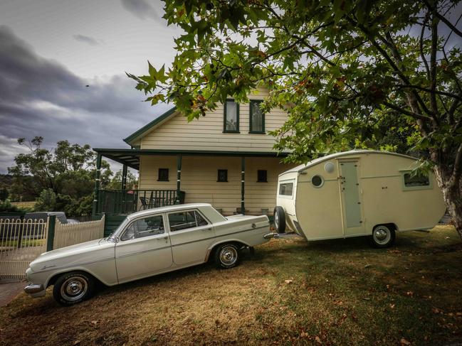 Peter and Denise Jensen’s vintage Playtime caravan ready to roll. Picture: Nicole Cleary