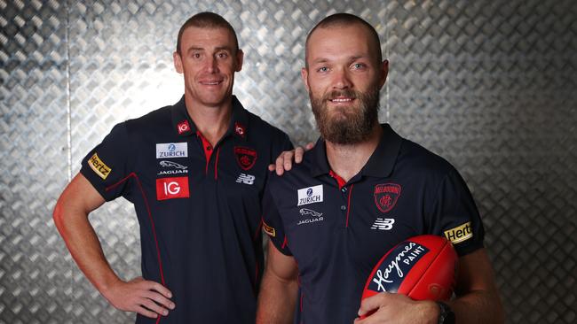 Melbourne coach Simon Goodwin with new captain Max Gawn. Picture: Michael Klein