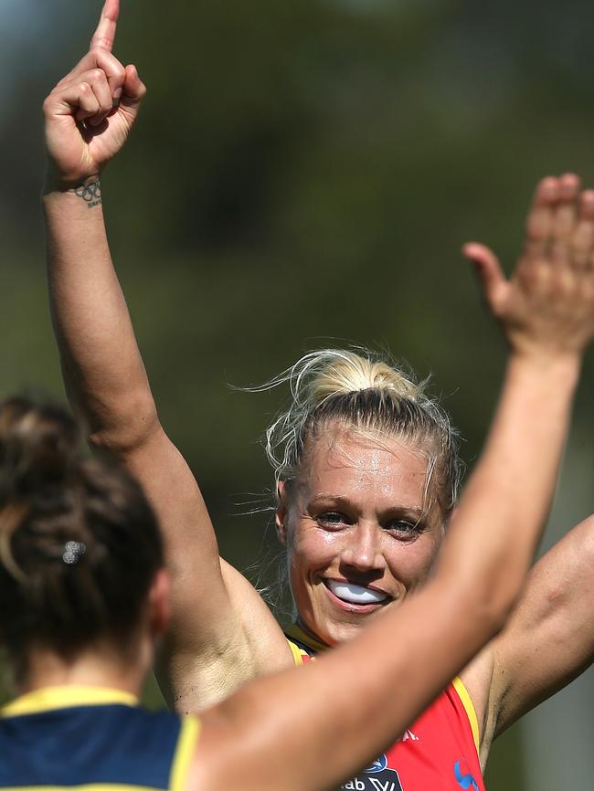 Adelaide gun Erin Phillips celebrates her side’s grand final victory. Picture: Wayne Ludbey