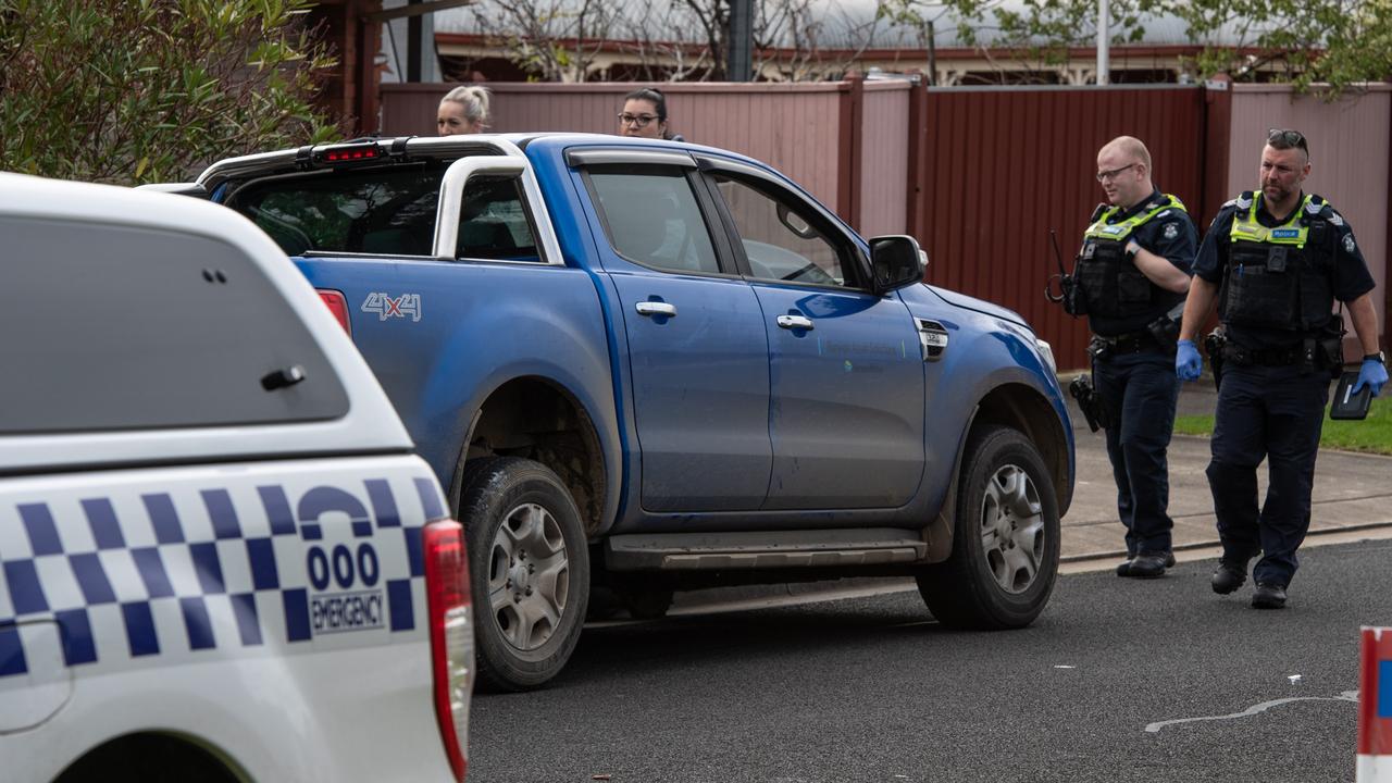 The blue Ford Ranger was seen dumped in front of residential homes. Picture: Brad Fleet