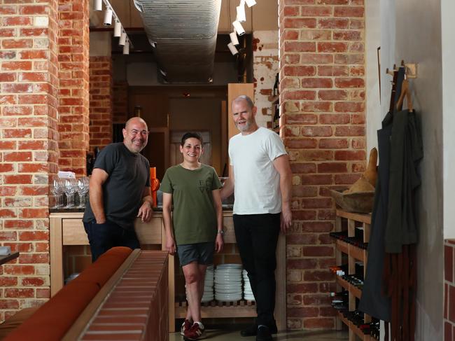 Fino Vino owners David Swain and Sharon Romeo with chef Joe Carey. Photo: Tait Schmaal