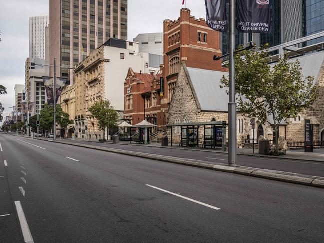 St Georges Terrace is deserted during the lockdown. Picture: NCA NewsWire/Tony McDonough