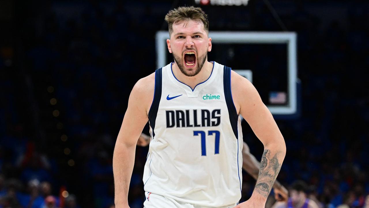 Luka Doncic of the Dallas Mavericks reacts during the fourth quarter against the Oklahoma City Thunder in Game Two of the Western Conference Second Round Playoffs. (Getty Images via AFP)