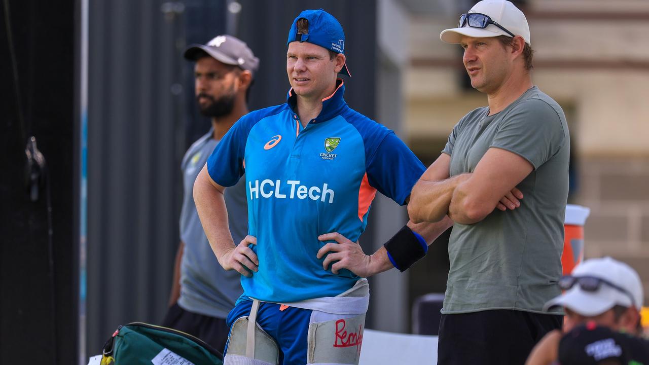 Steve Smith and Shane Watson in Sydney. (Photo by Mark Evans/Getty Images)