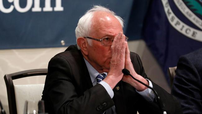 Bernie Sanders at a coronavirus public health roundtable in Romulus, Michigan, on Tuesday. Picture: AFP