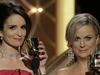 BEVERLY HILLS, CA - JANUARY 12: In this handout photo provided by NBCUniversal, Hosts Tina Fey and Amy Poehler speak onstage during the 71st Annual Golden Globe Award at The Beverly Hilton Hotel on January 12, 2014 in Beverly Hills, California. (Photo by Paul Drinkwater/NBCUniversal via Getty Images)