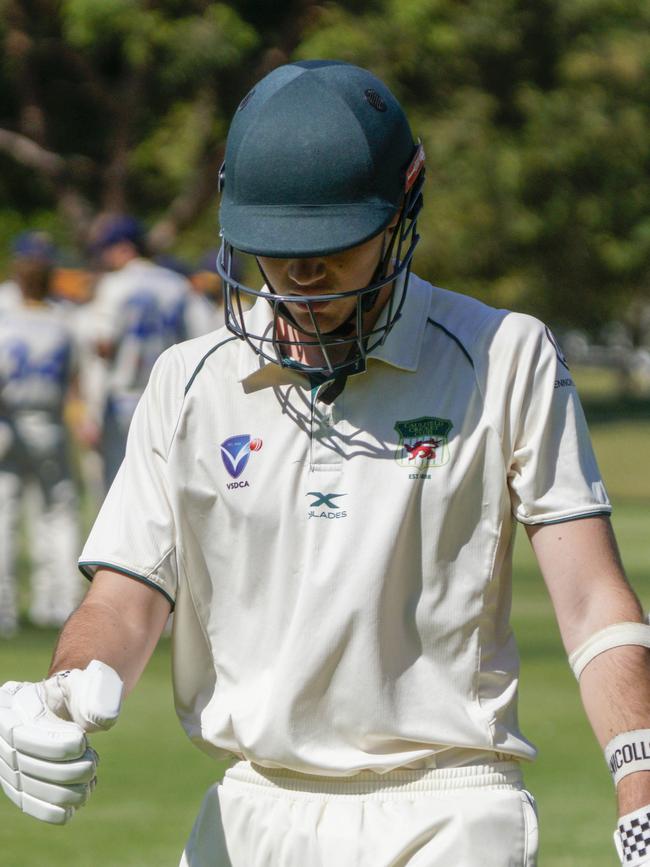 Caulfield batter Lucas Agar walks off. Picture: Valeriu Campan