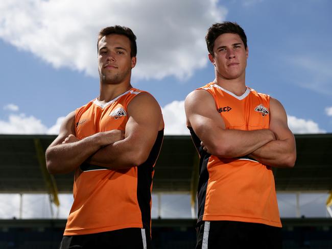 Wests Tigers Media Call held at Campbelltown Sports Stadium at Leumeah. Wests Tigers halves pairing Luke Brooks and Mitchell Moses