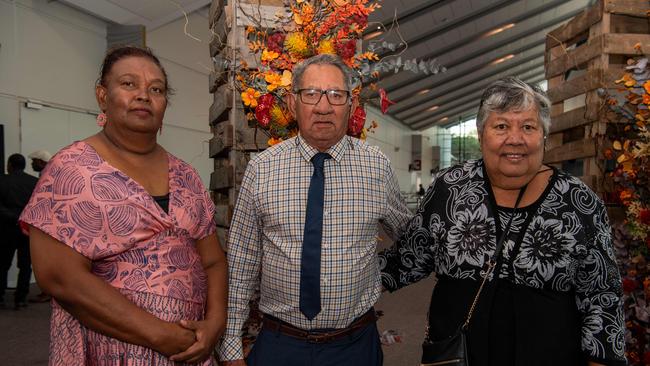 Lorraine Williams, Judith Ah Wang and John Ah Wang at the 2024 NAIDOC Ball at the Darwin Convention Centre. Picture: Pema Tamang Pakhrin