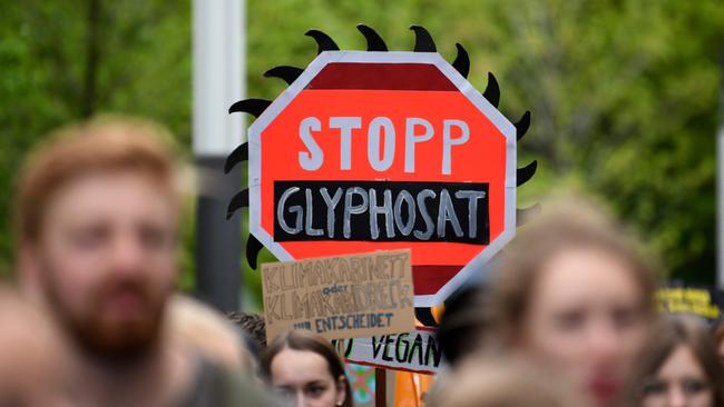 Anti-glyphosate lobbyists outside a chemical company conference in Germany in July.