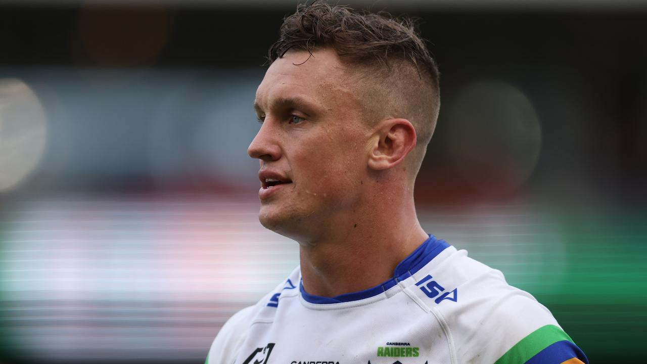 NEWCASTLE, AUSTRALIA - MARCH 26: Jack Wighton of the Raiders is sent off during the round four NRL match between Newcastle Knights and Canberra Raiders at McDonald Jones Stadium on March 26, 2023 in Newcastle, Australia. (Photo by Scott Gardiner/Getty Images)