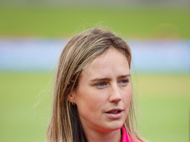 SYDNEY, AUSTRALIA - OCTOBER 10: Ellyse Perry of the Sixers speaks to the media during the Women's Big Bash League Cricket Season Launch at North Sydney Oval on October 10, 2022 in Sydney, Australia. (Photo by Hanna Lassen/Getty Images for Cricket Australia)