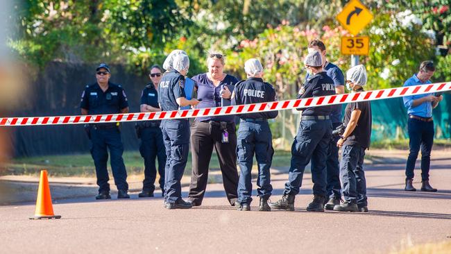 NT Police responding on Thursday morning to an incident in Karama in which a young man was allegedly fatally stabbed. Picture: Che Chorley