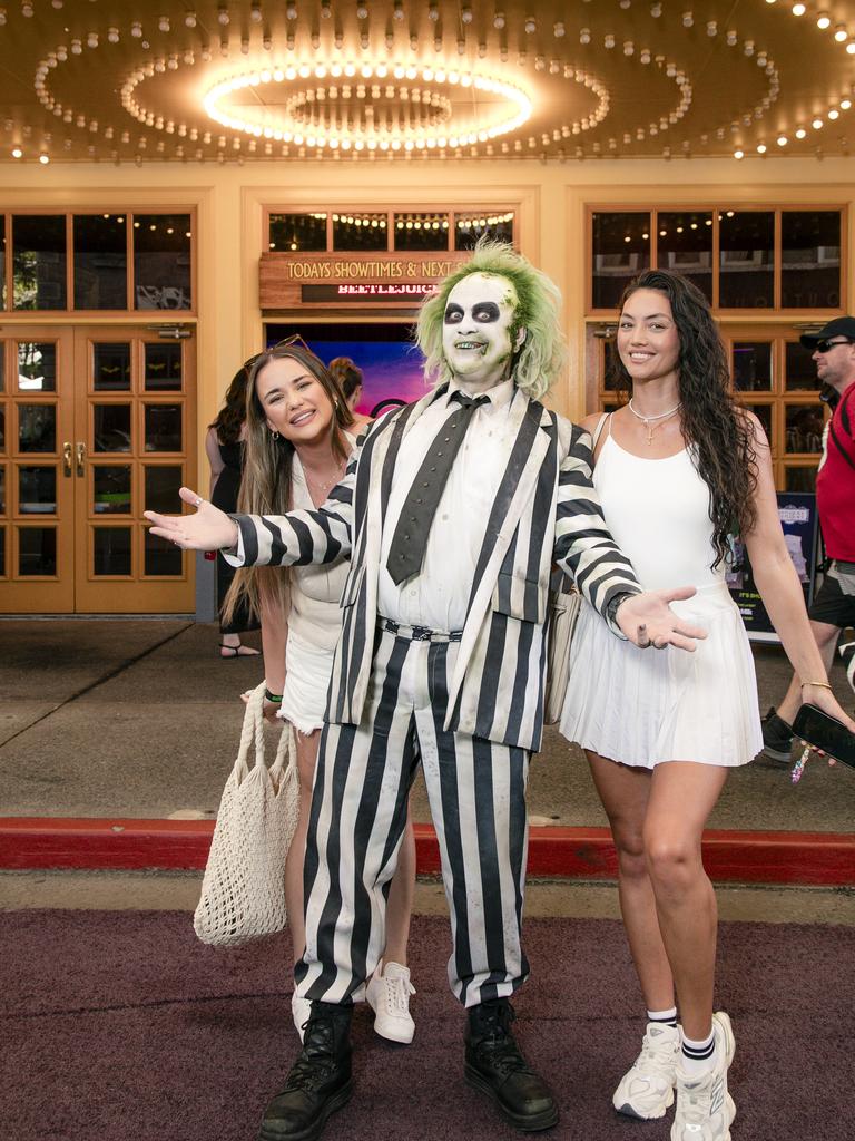 Alex Tioke and Stamatina Papamanolis on the Green Carpet for the Queensland Premiere of Ã&#146;BeetlejuiceÃ&#147; at Warner Brothers Movie World on the Gold Coast. Picture: Glenn Campbell