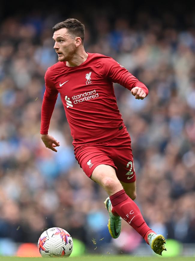 Andy Robertson of Liverpool on the field against Arsenal. Photo by Michael Regan/Getty Images.