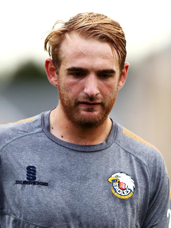 Paul Walter warms up before a game with England’s Manchester Originals. Picture: Gareth Copley/Getty Images