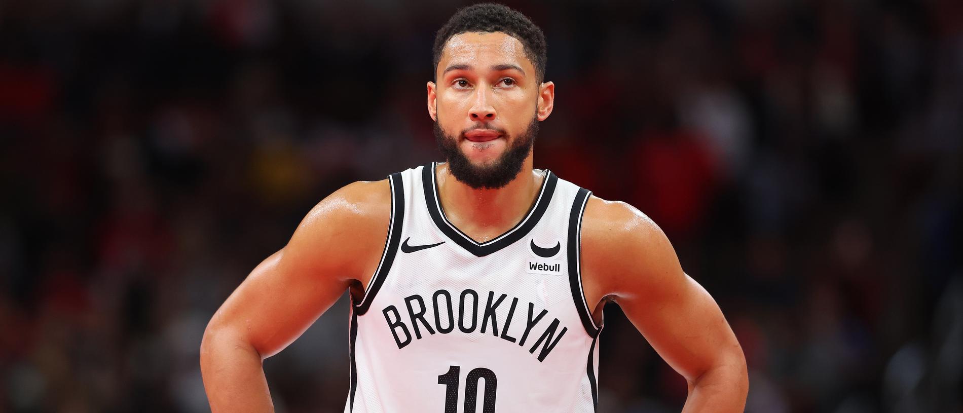 CHICAGO, ILLINOIS - NOVEMBER 03: Ben Simmons #10 of the Brooklyn Nets looks on against the Chicago Bulls in the second half of the NBA In-Season Tournament at the United Center on November 03, 2023 in Chicago, Illinois. NOTE TO USER: User expressly acknowledges and agrees that, by downloading and or using this photograph, User is consenting to the terms and conditions of the Getty Images License Agreement. (Photo by Michael Reaves/Getty Images)