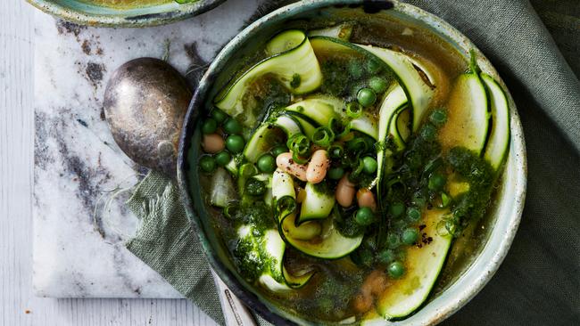 Zucchini, pea & pesto soup. Photo Guy Bailey.