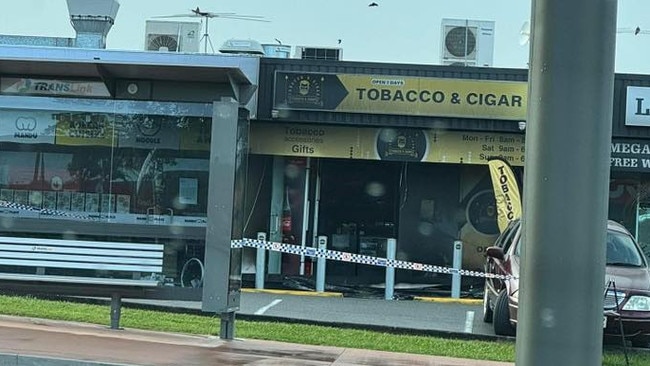 The tobacco shop at the scene of the blaze was damaged but not by the SUV fire, authorities said. Picture: Supplied