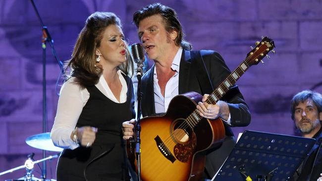 Rachael Tidd as June Carter and Tex Perkins as Johnny Cash in the Sydney Festival Show Far from Fulsom at Parramatta Gaol. Picture: Prudence Upton