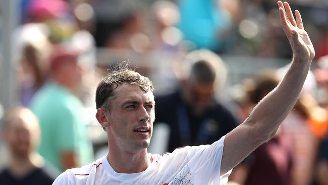 Aussie John Millman downed Jenson Brooksby 6-4 6-2 6-0 in heatwave conditions, then fired up at officials. Picture: Matthew Stockman/Getty Images