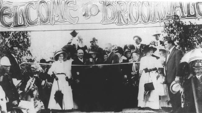 Mrs Niel Nielsen, wife of the Minister for Lands, about to cut the ribbon at the opening of Brookvale Park on March 4, 1911. Picture Northern Beaches Library