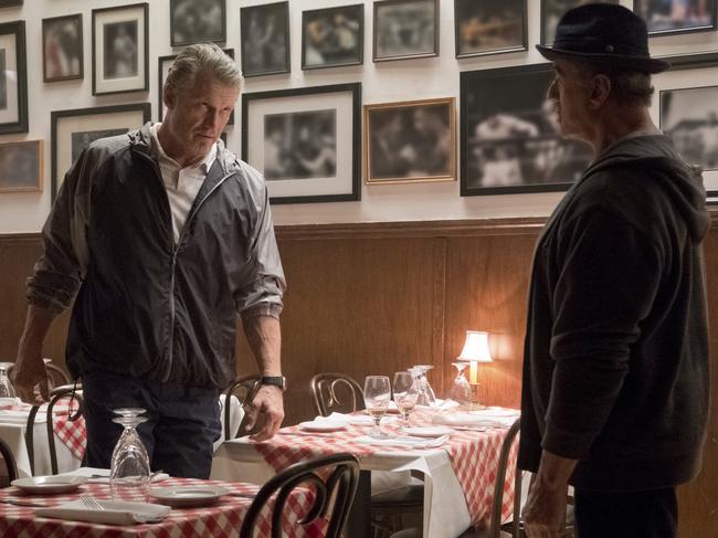 Dolph Lundgren, left, and Sylvester Stallone in a scene from Creed II.