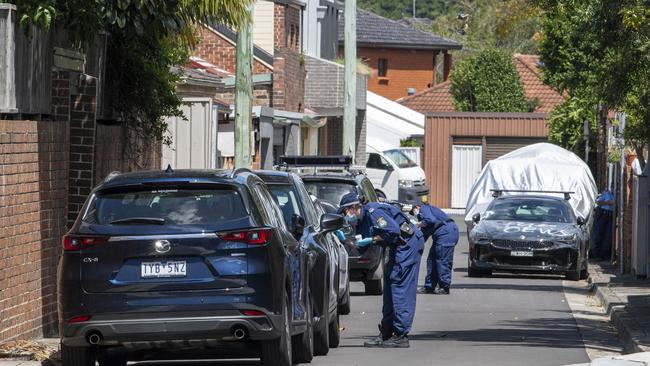 Police and forensics at the scene of the graffiti attack in the Sydney suburb of Kingsford. Picture: NewsWire / Simon Bullard.