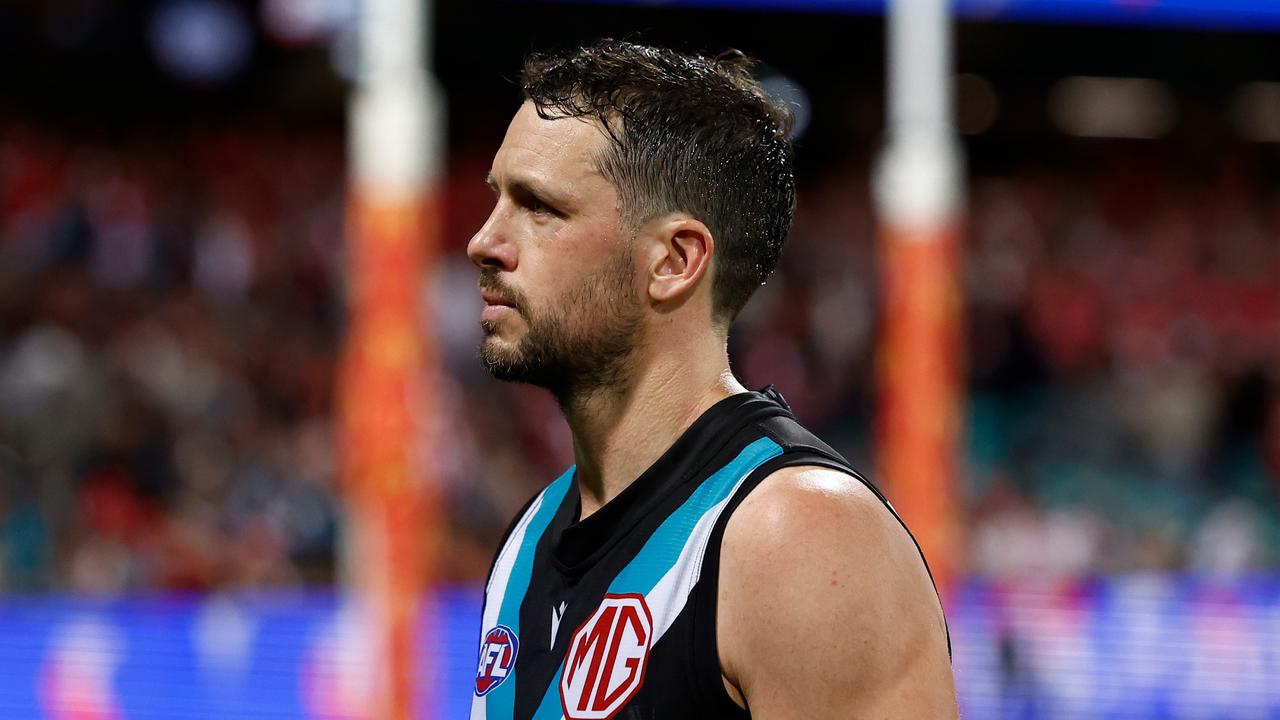 SYDNEY, AUSTRALIA - SEPTEMBER 20: Travis Boak of the Power looks dejected after a loss during the 2024 AFL First Preliminary Final match between the Sydney Swans and the Port Adelaide Power at The Sydney Cricket Ground on September 20, 2024 in Sydney, Australia. (Photo by Michael Willson/AFL Photos via Getty Images)