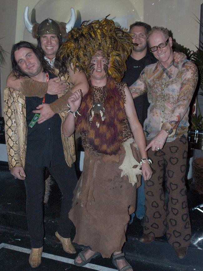 Simon Modra with Kieran Coolguy, co-owner of the nightclub Paul Adair, Ben and Driller at Paul’s 40th birthday at Sugar in 2006.