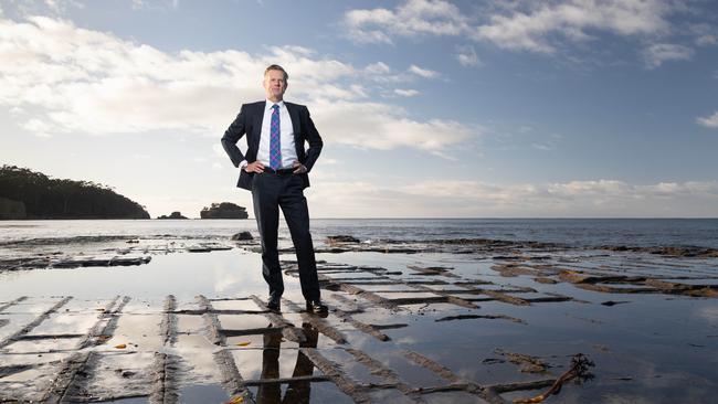 Marinova’s Paul Garrott at Eaglehawk Neck on Tasmania’s east coast, where the company harvests Japanese seaweed. Picture: Peter Mathew