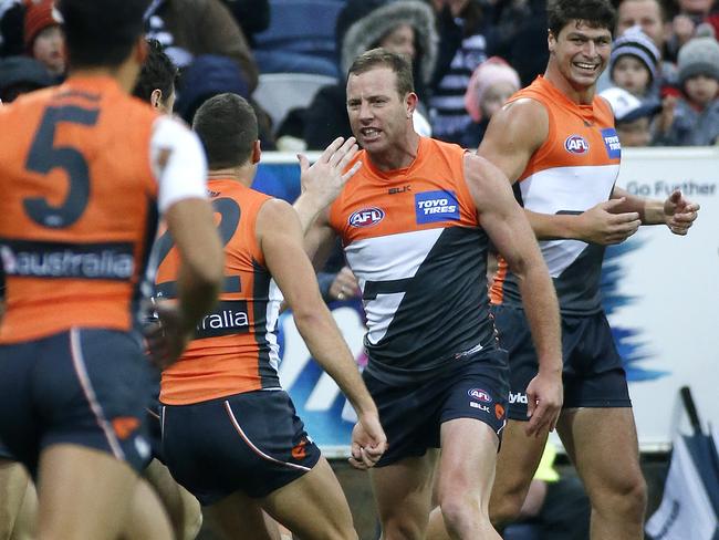 Steve Johnson kicked the first goal at Simonds Stadium last year — and loved it. Picture: George Salpigtidis