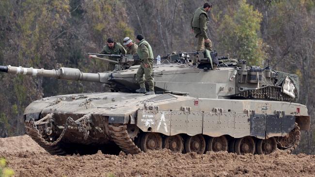 An Israeli army tank on the Gaza border. Picture: AFP.