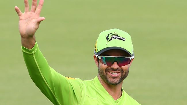 CANBERRA, AUSTRALIA - DECEMBER 29: Callum Ferguson of the Thunder waves to fans prior to the Big Bash League match between Sydney Thunder and the Melbourne Stars at Manuka Oval, on December 29, 2020, in Canberra, Australia. (Photo by Mike Owen/Getty Images)