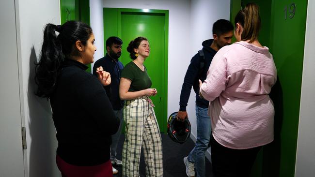 People queue to inspect a rental, as supply dwindles and demand remains elevated. Picture: NCA NewsWire / Luis Ascui