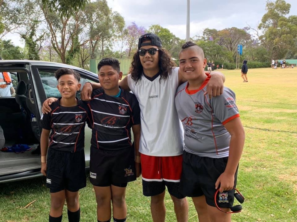 Leo Hinekiteao with Penrith Panthers star Jarome Luai. Photo: Ayla Hinekiteao.