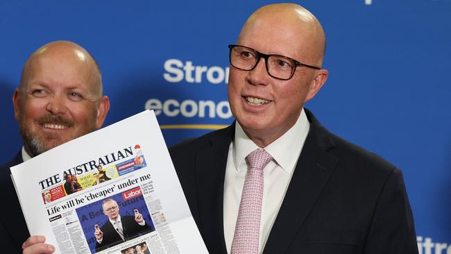 Peter Dutton told his final election campaign press conference life would be cheaper under a Coalition government. Picture: Adam Head / NewsWire