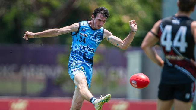 Kyle McBean playing for the Darwin Buffaloes against the Tiwi Bombers in Round 4 of the 2024-25 NTFL season. Picture: Pema Tamang Pakhrin