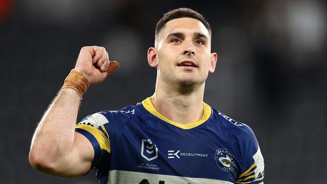 SYDNEY, AUSTRALIA - AUGUST 20: Ryan Matterson of the Eels thanks the crowd after winning the round 15 NRL match between the Parramatta Eels and the Melbourne Storm at Bankwest Stadium on August 20, 2020 in Sydney, Australia. (Photo by Cameron Spencer/Getty Images)