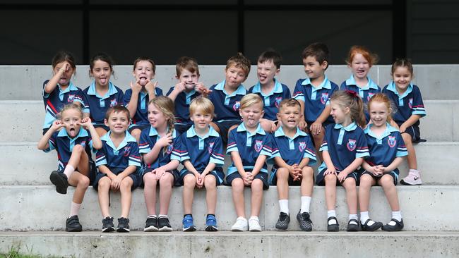 My First Year: Kinder Blue show us their silly faces at Wamberal Public School. Picture: Sue Graham