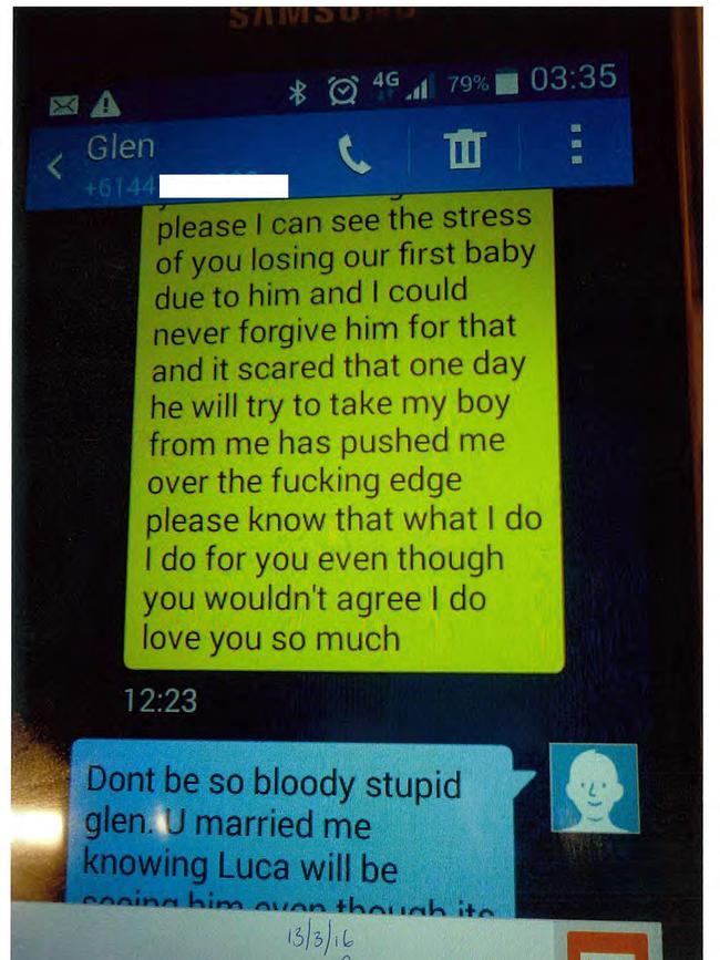 Text messages between Ms Edmunds and her husband Glen Cassidy.