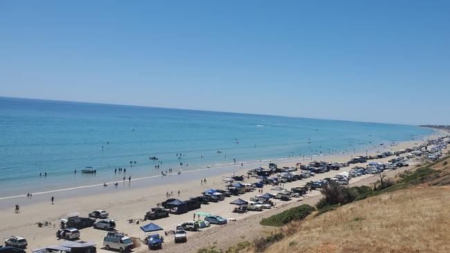 Thousands of cars line Sellicks and Aldinga Beach on New Years day 2023. Picture: Tom Huntley