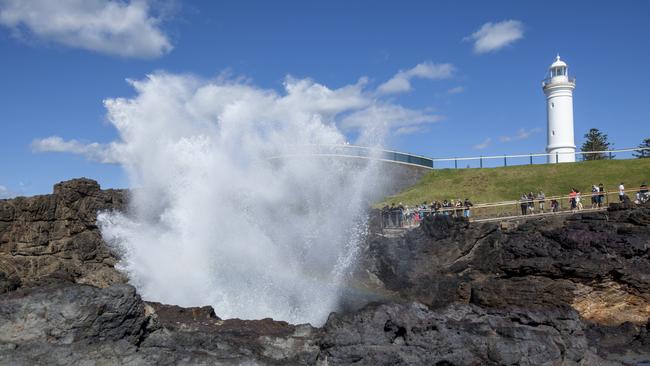 The man was swept from the rocks while fishing at the Kiama blowhole (pictured) on Tuesday evening, but never resurfaced. Picture: Supplied