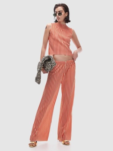 Stripe Crinkle Plisse Wide Leg Trousers. Picture: THE ICONIC.