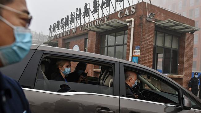 Members of a World Health Organisation team at the Wuhan Institute of Virology in Wuhan in 2021. Picture: AFP.