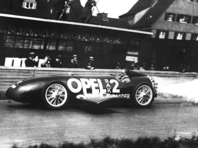 Carsguide 3148m Fritz von Opel used 24 rockets packed with 120 kilograms of explosives to reach a top speed of 238 km/h on May 23,1928 at Berlin's AVUS race track.